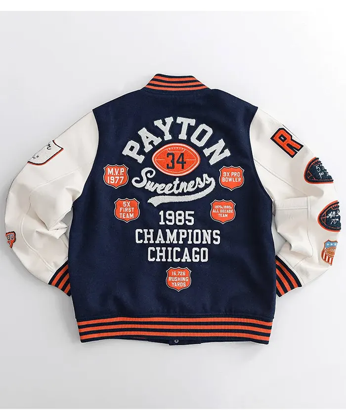 Legend NBA Dwyane Wade Roots of Fight Walter Payton Sweetness Legacy Navy Varsity Jacket back view