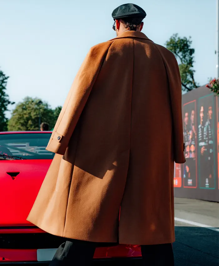 Lewis Hamilton Monza Ferrari F40 Camel Wool Overcoat Back