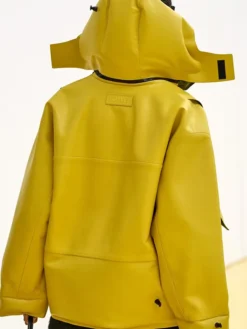 Loewe Fall Winter 2026 Yellow And Black PU Leather Parka Hooded Jacket back view