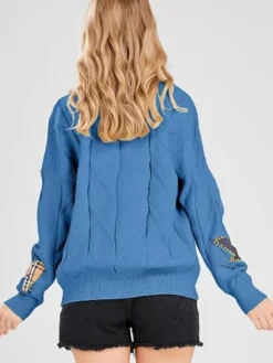 Long Sleeve Women Cable Knit Cardigan Sweater Back