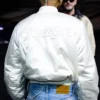 Louis Vuitton Pharrell Williams Paris Rehearsals White Satin Bomber Varsity Jacket back view