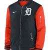 MLB Detroit Tigers Justin Verlander Career Celebration Fleece Navy And Orange Bomber Jacket front view