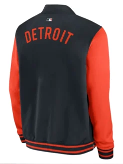 MLB Detroit Tigers Justin Verlander Career Celebration Fleece Navy-Orange Bomber Jacket back view