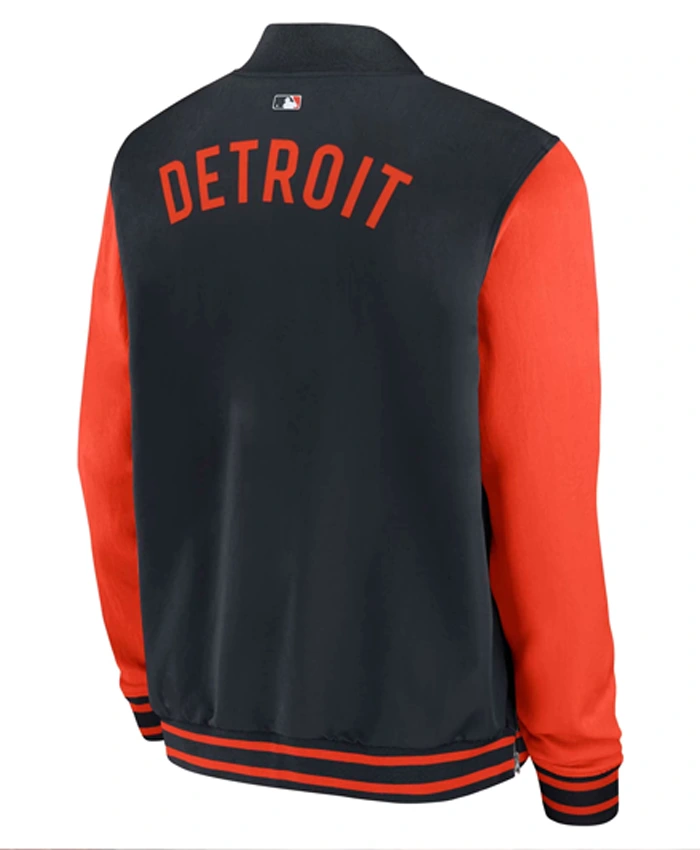 MLB Detroit Tigers Justin Verlander Career Celebration Fleece Navy-Orange Bomber Jacket back view