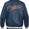 MLB Detroit Tigers Starter Men's Navy Blue Medium Weight Satin Varsity Jacket back view