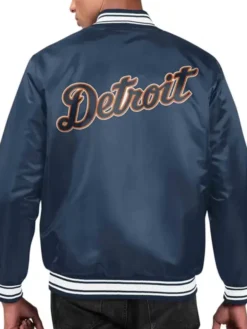 MLB Detroit Tigers Starter Men's Navy Blue Medium Weight Satin Varsity Jacket back view