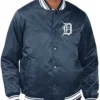 MLB Detroit Tigers Starter Men's Navy Blue Medium Weight Satin Varsity Jacket front view