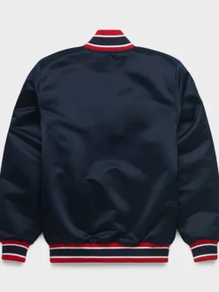 MLB Los Angeles Angels Starter Heavyweight Satin Blue Varsity Bomber Jacket back view