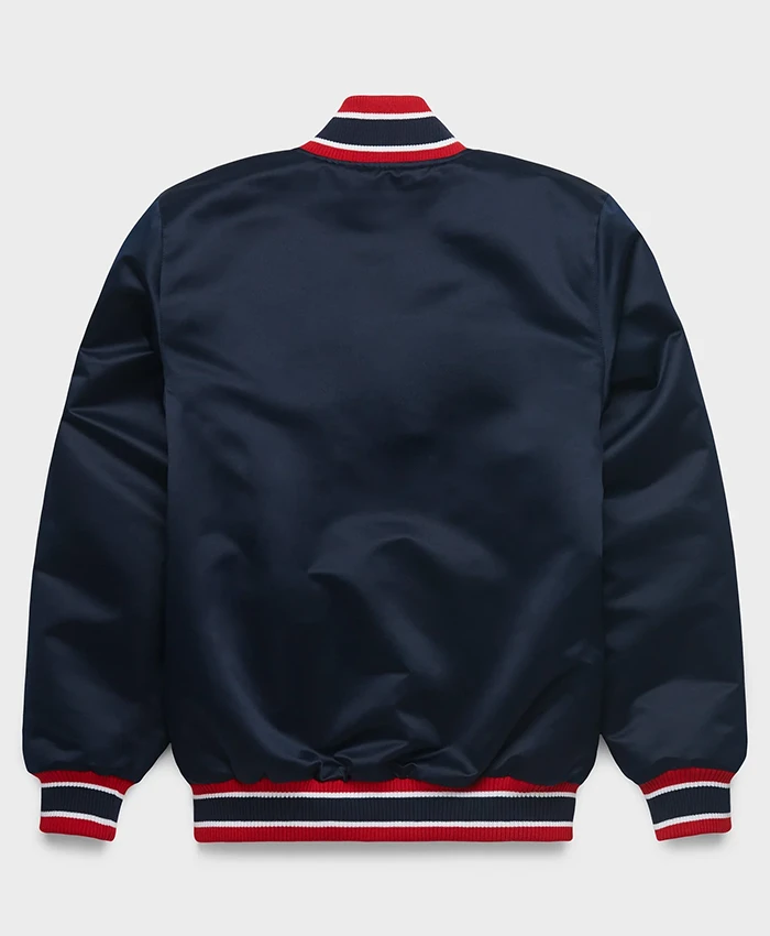 MLB Los Angeles Angels Starter Heavyweight Satin Blue Varsity Bomber Jacket back view
