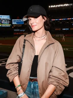 MLB New York Yankees Jaimie Alexander Brown Zip-Up Polyester Track Jacket front view