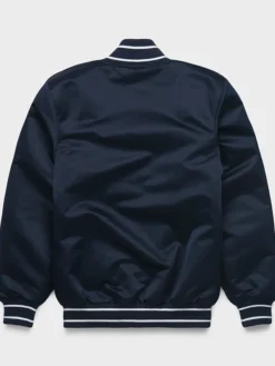 MLB New York Yankees Starter Heavyweight Blue Varsity Bomber Satin Jacket back view