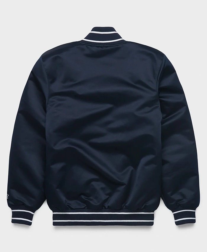 MLB New York Yankees Starter Heavyweight Blue Varsity Bomber Satin Jacket back view