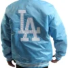 MLB Team Los Angeles Dodgers Blue And White Satin Varsity Jacket back view