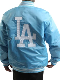 MLB Team Los Angeles Dodgers Blue And White Satin Varsity Jacket back view