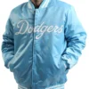 MLB Team Los Angeles Dodgers Satin Blue And White Varsity Jacket front view