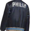 MLS x US Sports Philadelphia Union Adidas Navy Blue Satin Full-Snap Bomber Jacket back view