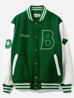 Macklemore Bogey Boys Friends And Family Green-White Letterman Varsity Jacket front view