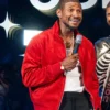 Madame Tussauds Wax Museum USA Usher Red Suede Leather Bomber Jacket front view