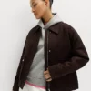 Marks and Spencer Chocolate Brown Suede Leather Trucker Jacket For Sale
