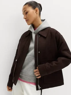 Marks and Spencer Chocolate Brown Suede Leather Trucker Jacket For Sale