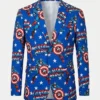 Captain America print suit with button closure and full-length sleeves