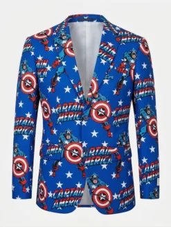 Captain America print suit with button closure and full-length sleeves