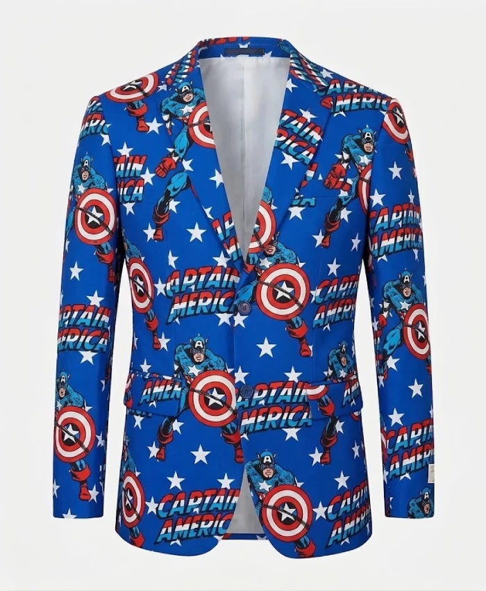 Captain America print suit with button closure and full-length sleeves