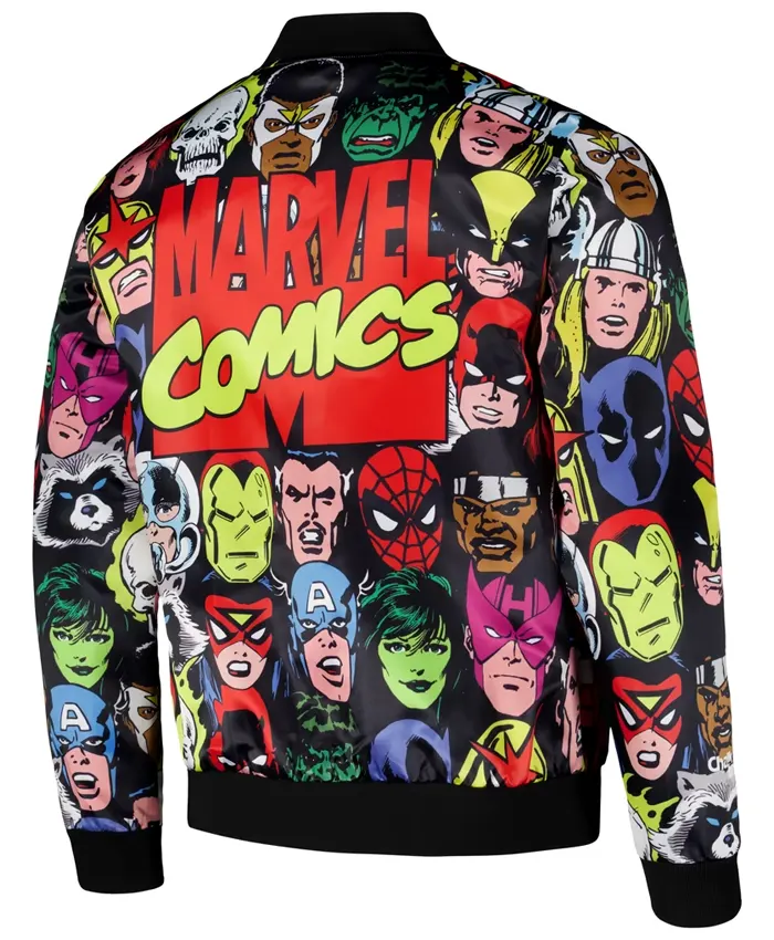 Marvel Chalk Line Heroes Heads Fanimation Satin Jacket