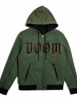 Marvel Doctor Doom Army Green Bomber Jacket With Hood