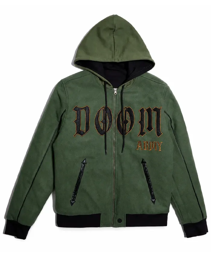Marvel Doctor Doom Army Green Bomber Jacket With Hood