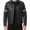 Men-Orvyn-Stiped-Sleeves-Flap-Pockets-Trucker-Black-Leather-Jacket