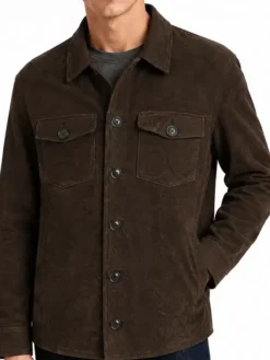 Men's Dark Brown Suede Shirt Style Jacket