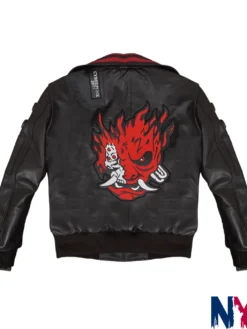 Men’s Halloween Cyberpunk 2077 Samurai Black Leather Cosplay Jacket back view