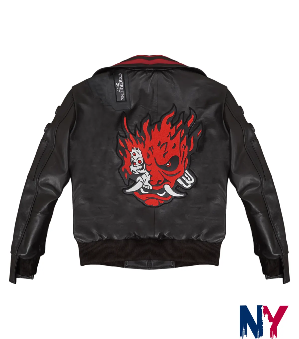 Men’s Halloween Cyberpunk 2077 Samurai Black Leather Cosplay Jacket back view