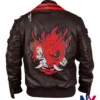 Men’s Halloween Cyberpunk 2077 Samurai Brown Leather Cosplay Jacket back view