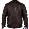 Men’s Halloween Cyberpunk 2077 Samurai Cosplay Brown Leather Jacket front view