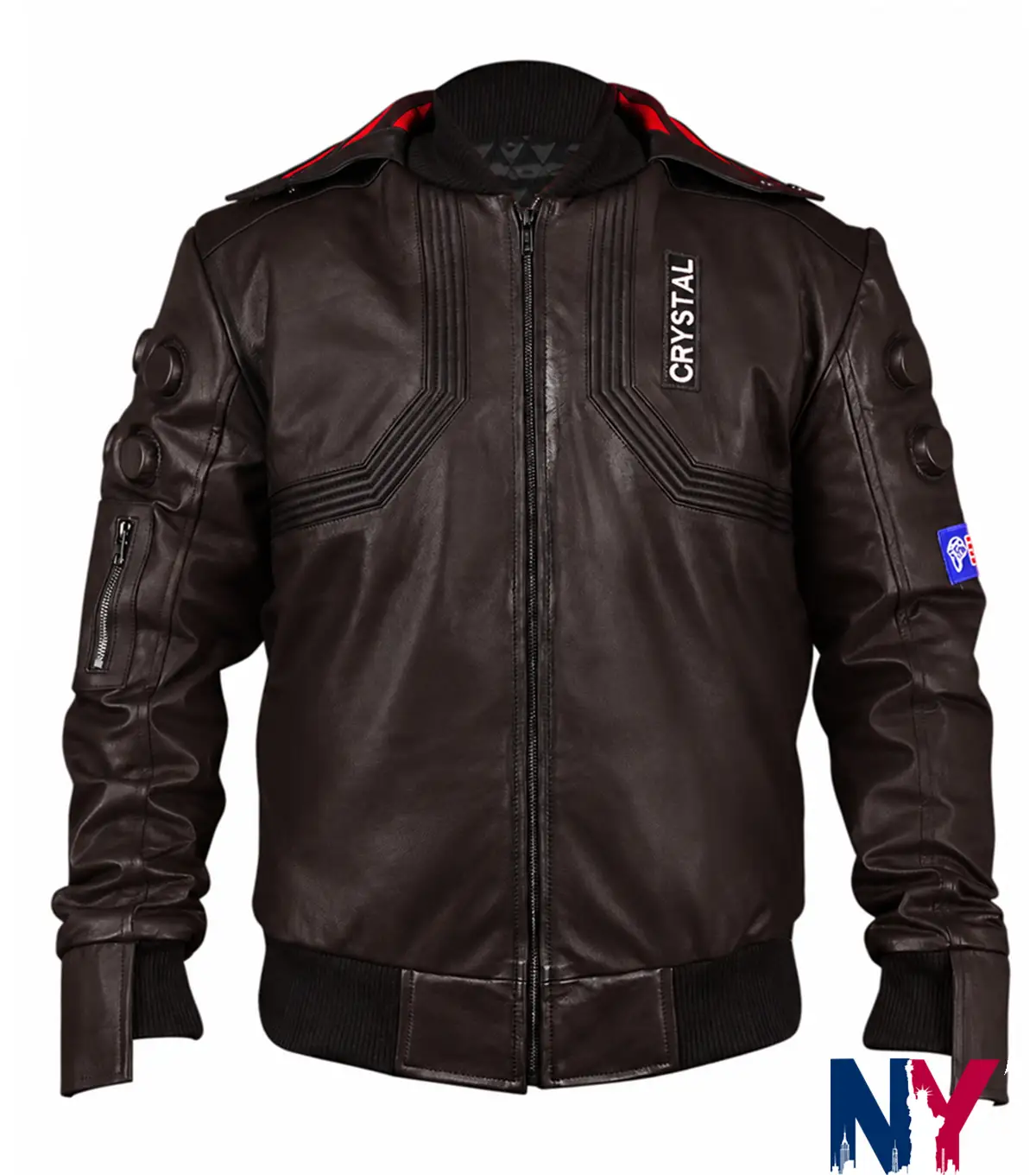 Men’s Halloween Cyberpunk 2077 Samurai Cosplay Brown Leather Jacket front view