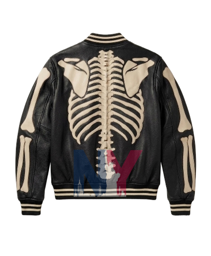 Men's Halloween Skeleton Leather Bomber Biker Jacket