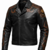 Men's Halloween Skull Flame Leather Biker Jacket