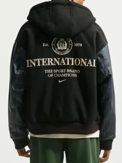 Men's Nike Club Black Wool Letterman Varsity Jacket Back