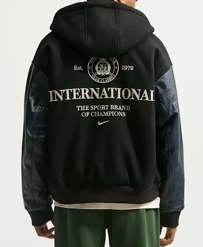 Men's Nike Club Black Wool Letterman Varsity Jacket Back