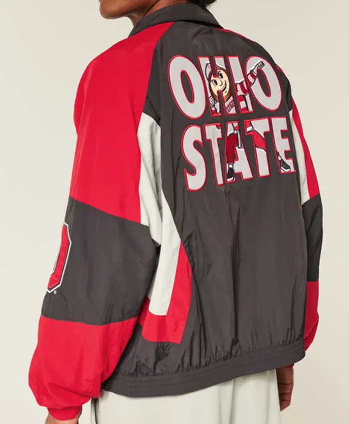 Mens Ohio State University Buckeyes Graphic Windbreaker track Jacket By Hollister