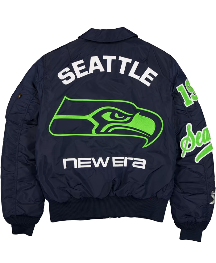Men's Seattle Seahawks New Era x Alpha Industries Navy MA-1 Bomber Jacket
