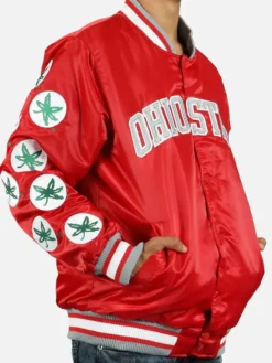 Mens Starter Ohio State Buckeyes Red Satin Bomber Jacket