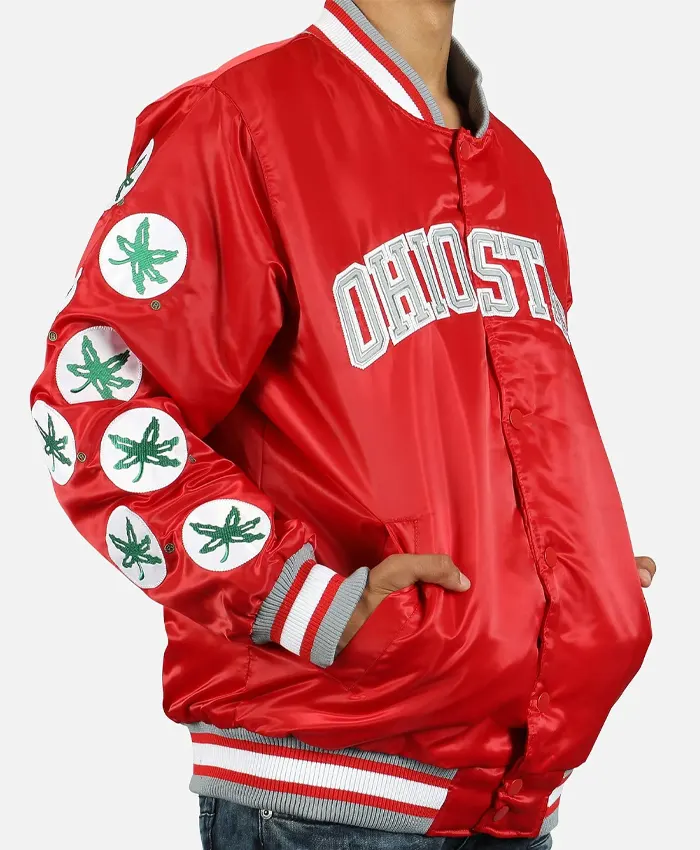 Mens Starter Ohio State Buckeyes Red Satin Bomber Jacket