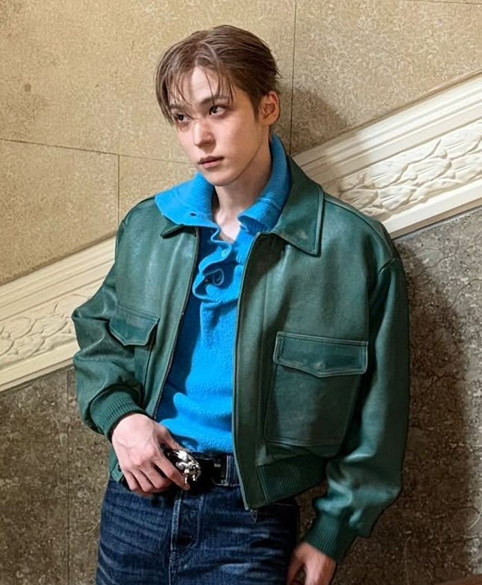 Milan-Fashion-Week-2026-Jeong-Yun-ho-Sage-Green-Leather-Jacket-Front