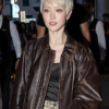 Milan-Fashion-Week-2026-Pom-Klementieff-Brown-Button-Down-Leather-Jacket