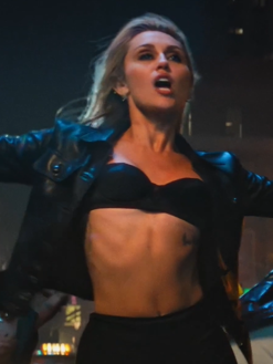Miley Cyrus Bass Persuades Black Leather Jacket