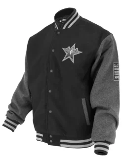 NBA All-Star FISLL 2025 All-Star Game Black And Grey Full-Snap Wool Varsity Jacket front view