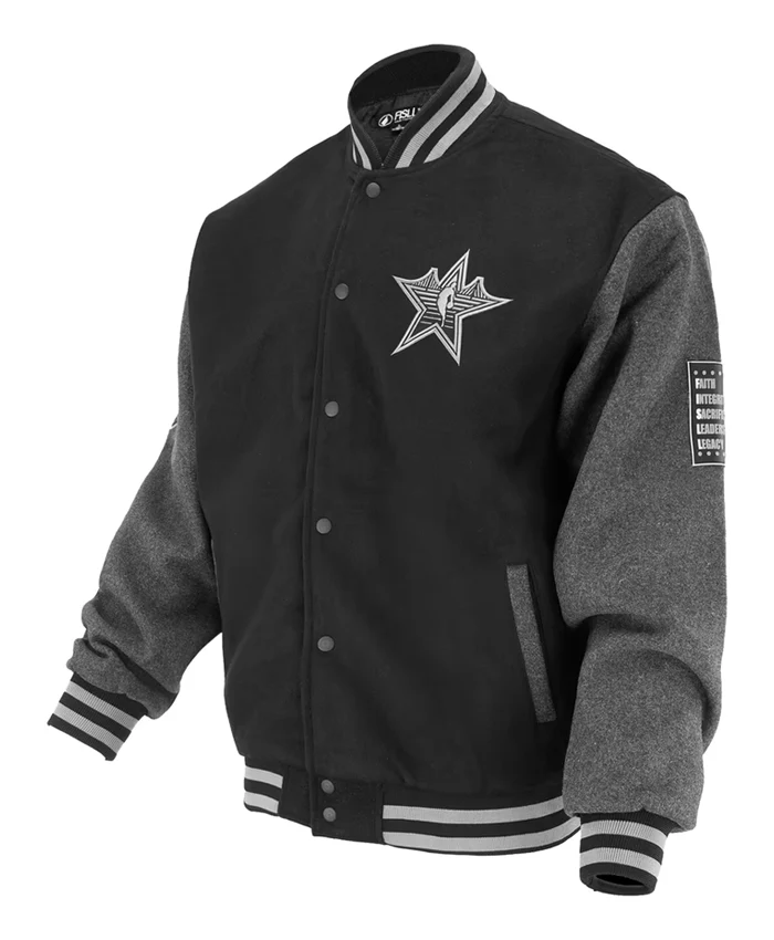 NBA All-Star FISLL 2025 All-Star Game Black And Grey Full-Snap Wool Varsity Jacket front view